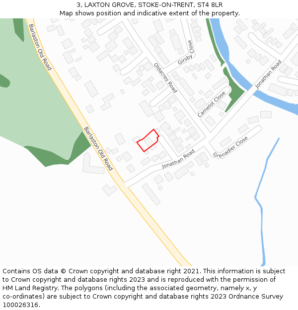 3, LAXTON GROVE, STOKE-ON-TRENT, ST4 8LR: Location map and indicative extent of plot