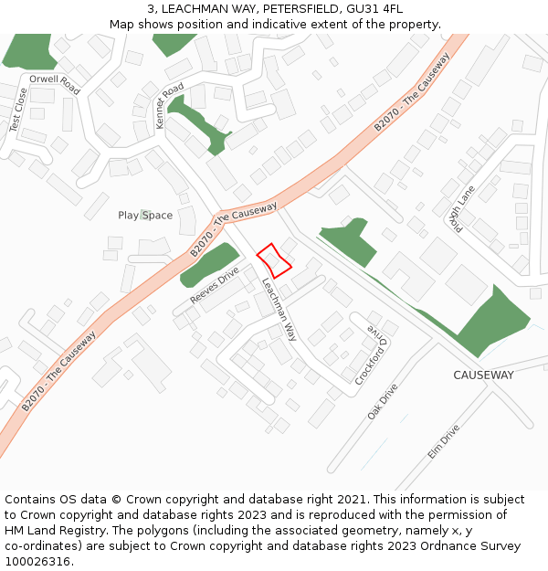 3, LEACHMAN WAY, PETERSFIELD, GU31 4FL: Location map and indicative extent of plot
