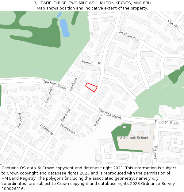 3, LEAFIELD RISE, TWO MILE ASH, MILTON KEYNES, MK8 8BU: Location map and indicative extent of plot