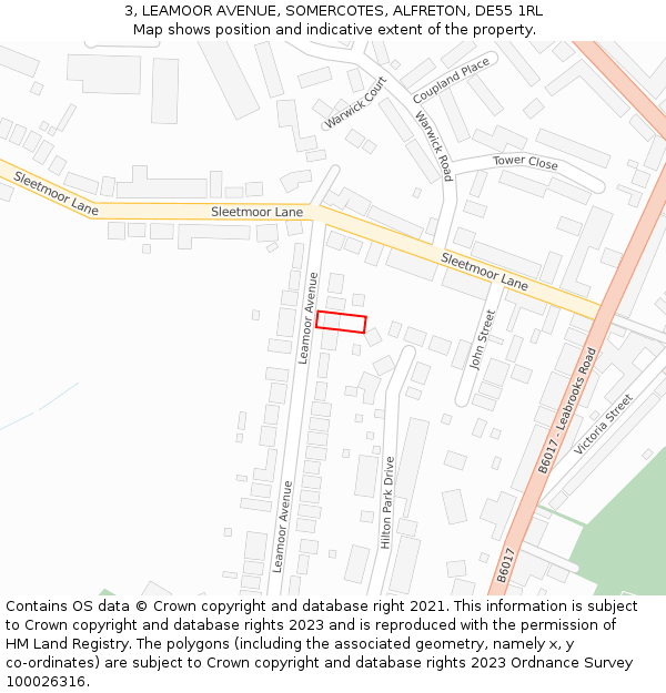 3, LEAMOOR AVENUE, SOMERCOTES, ALFRETON, DE55 1RL: Location map and indicative extent of plot