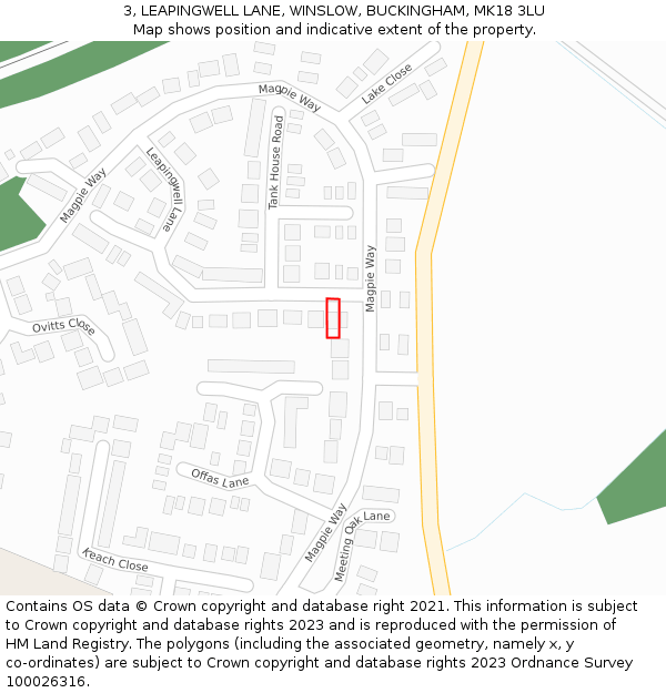 3, LEAPINGWELL LANE, WINSLOW, BUCKINGHAM, MK18 3LU: Location map and indicative extent of plot