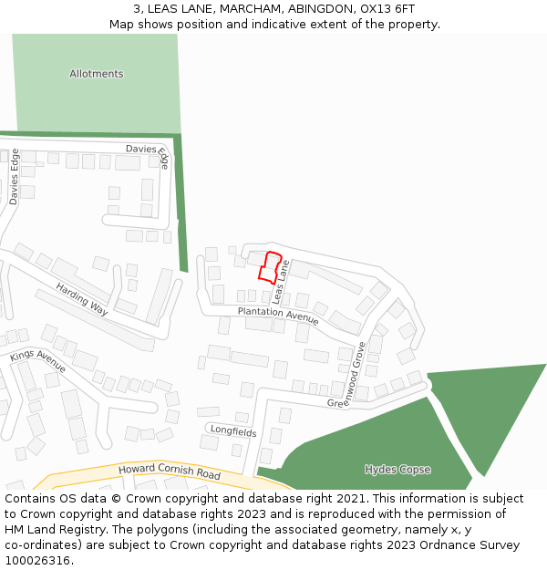 3, LEAS LANE, MARCHAM, ABINGDON, OX13 6FT: Location map and indicative extent of plot