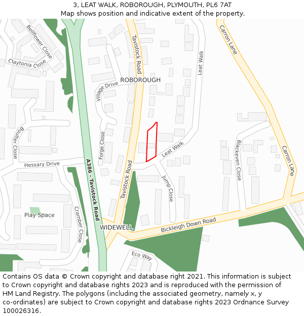 3, LEAT WALK, ROBOROUGH, PLYMOUTH, PL6 7AT: Location map and indicative extent of plot