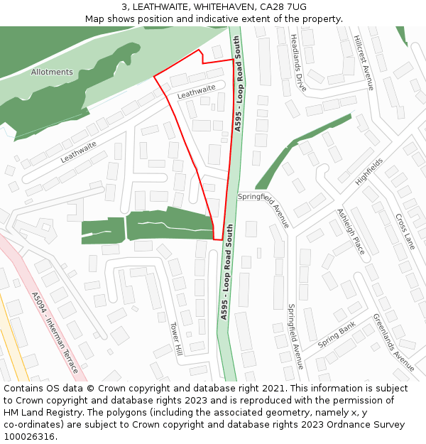 3, LEATHWAITE, WHITEHAVEN, CA28 7UG: Location map and indicative extent of plot