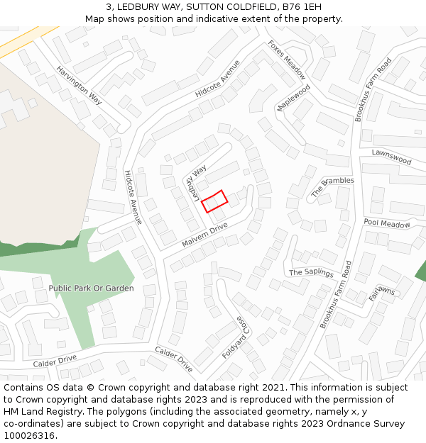 3, LEDBURY WAY, SUTTON COLDFIELD, B76 1EH: Location map and indicative extent of plot