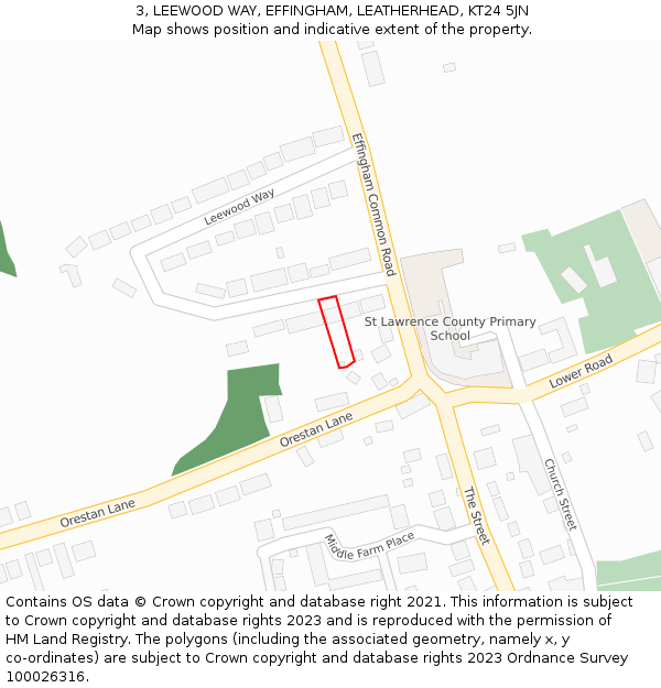 3, LEEWOOD WAY, EFFINGHAM, LEATHERHEAD, KT24 5JN: Location map and indicative extent of plot