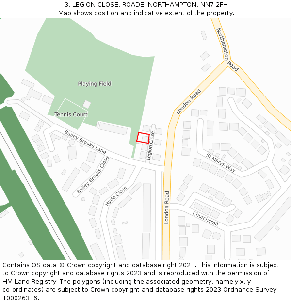 3, LEGION CLOSE, ROADE, NORTHAMPTON, NN7 2FH: Location map and indicative extent of plot