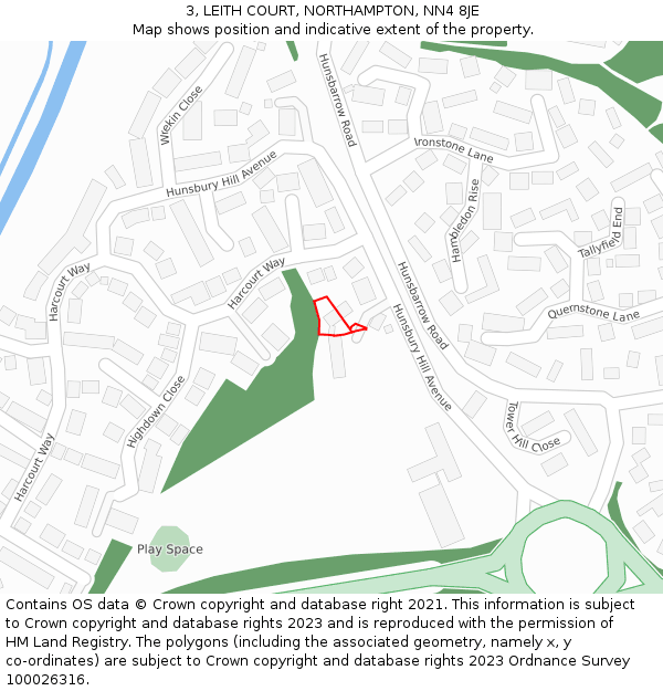 3, LEITH COURT, NORTHAMPTON, NN4 8JE: Location map and indicative extent of plot