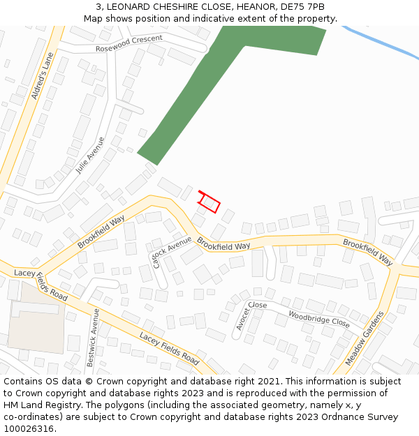 3, LEONARD CHESHIRE CLOSE, HEANOR, DE75 7PB: Location map and indicative extent of plot