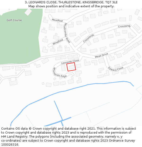 3, LEONARDS CLOSE, THURLESTONE, KINGSBRIDGE, TQ7 3LE: Location map and indicative extent of plot