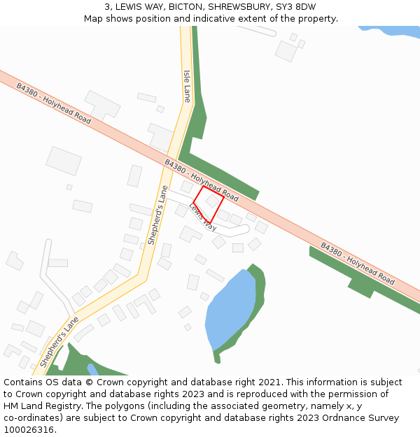 3, LEWIS WAY, BICTON, SHREWSBURY, SY3 8DW: Location map and indicative extent of plot
