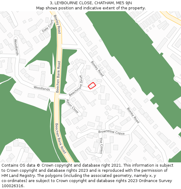 3, LEYBOURNE CLOSE, CHATHAM, ME5 9JN: Location map and indicative extent of plot