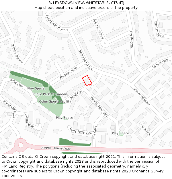 3, LEYSDOWN VIEW, WHITSTABLE, CT5 4TJ: Location map and indicative extent of plot