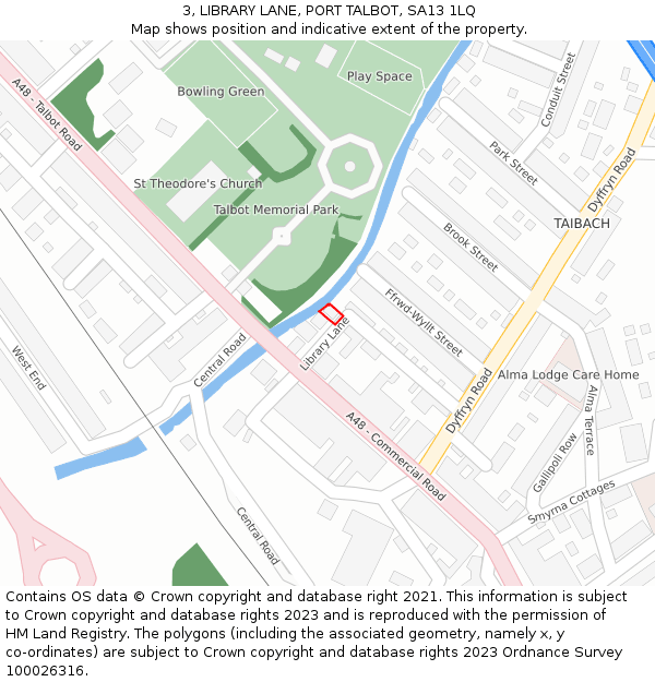 3, LIBRARY LANE, PORT TALBOT, SA13 1LQ: Location map and indicative extent of plot