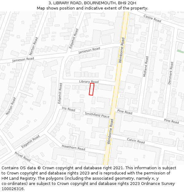 3, LIBRARY ROAD, BOURNEMOUTH, BH9 2QH: Location map and indicative extent of plot