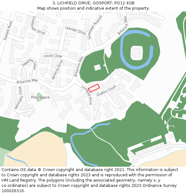 3, LICHFIELD DRIVE, GOSPORT, PO12 4GB: Location map and indicative extent of plot