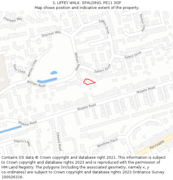 3, LIFFEY WALK, SPALDING, PE11 3GP: Location map and indicative extent of plot