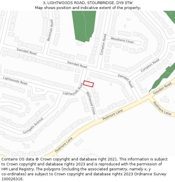 3, LIGHTWOODS ROAD, STOURBRIDGE, DY9 0TW: Location map and indicative extent of plot