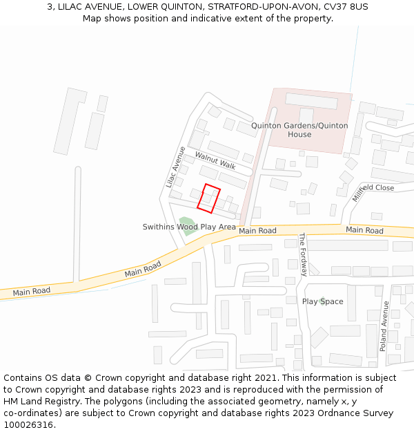 3, LILAC AVENUE, LOWER QUINTON, STRATFORD-UPON-AVON, CV37 8US: Location map and indicative extent of plot