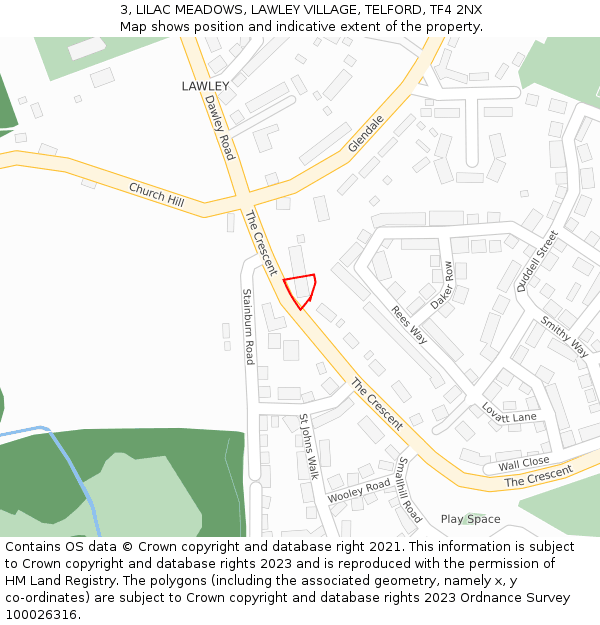 3, LILAC MEADOWS, LAWLEY VILLAGE, TELFORD, TF4 2NX: Location map and indicative extent of plot