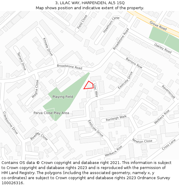 3, LILAC WAY, HARPENDEN, AL5 1SQ: Location map and indicative extent of plot