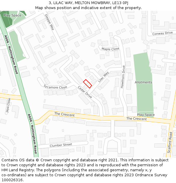 3, LILAC WAY, MELTON MOWBRAY, LE13 0PJ: Location map and indicative extent of plot