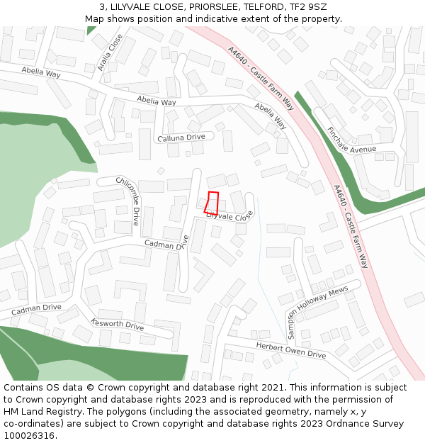 3, LILYVALE CLOSE, PRIORSLEE, TELFORD, TF2 9SZ: Location map and indicative extent of plot