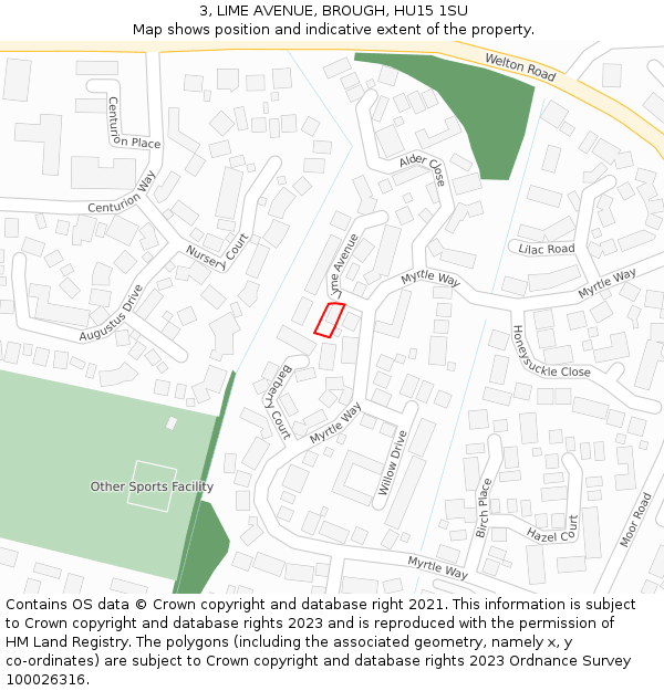 3, LIME AVENUE, BROUGH, HU15 1SU: Location map and indicative extent of plot