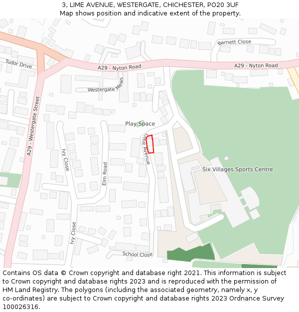 3, LIME AVENUE, WESTERGATE, CHICHESTER, PO20 3UF: Location map and indicative extent of plot