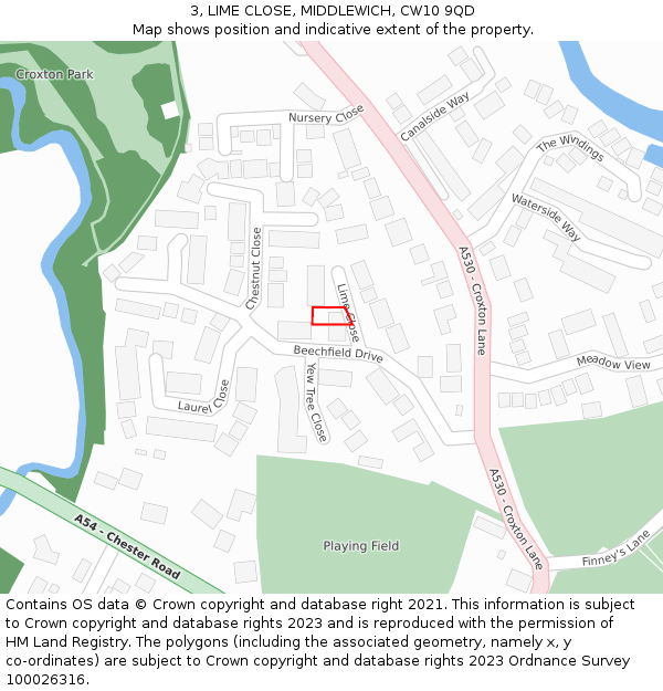 3, LIME CLOSE, MIDDLEWICH, CW10 9QD: Location map and indicative extent of plot