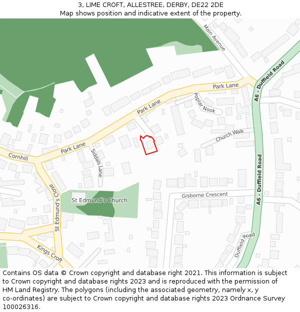 3, LIME CROFT, ALLESTREE, DERBY, DE22 2DE: Location map and indicative extent of plot