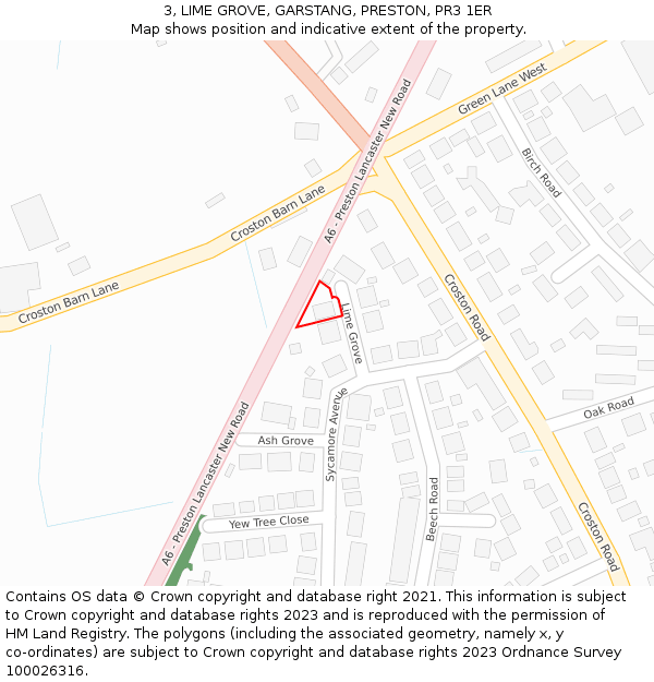 3, LIME GROVE, GARSTANG, PRESTON, PR3 1ER: Location map and indicative extent of plot