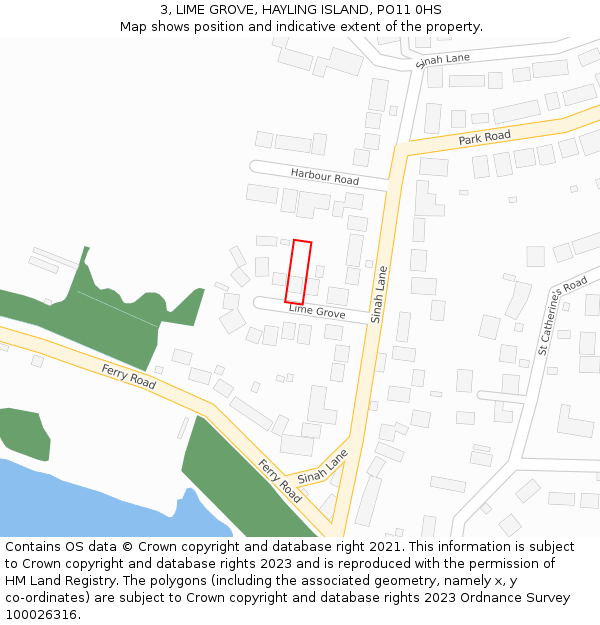 3, LIME GROVE, HAYLING ISLAND, PO11 0HS: Location map and indicative extent of plot