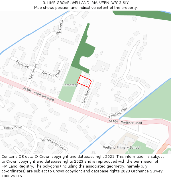 3, LIME GROVE, WELLAND, MALVERN, WR13 6LY: Location map and indicative extent of plot
