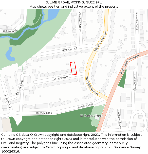 3, LIME GROVE, WOKING, GU22 9PW: Location map and indicative extent of plot