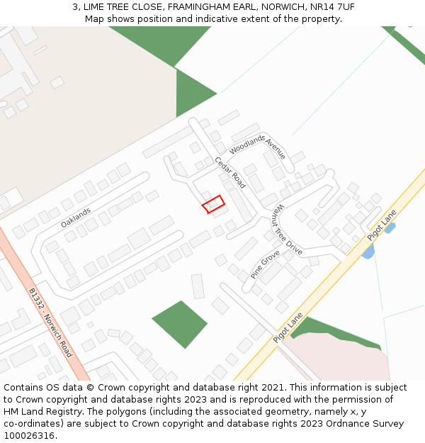 3, LIME TREE CLOSE, FRAMINGHAM EARL, NORWICH, NR14 7UF: Location map and indicative extent of plot