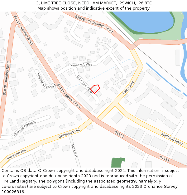 3, LIME TREE CLOSE, NEEDHAM MARKET, IPSWICH, IP6 8TE: Location map and indicative extent of plot