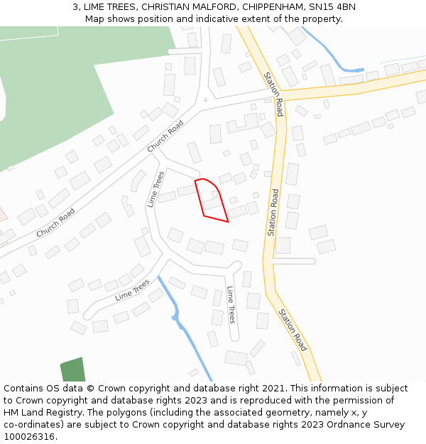 3, LIME TREES, CHRISTIAN MALFORD, CHIPPENHAM, SN15 4BN: Location map and indicative extent of plot