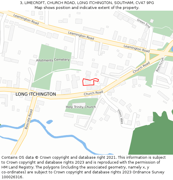 3, LIMECROFT, CHURCH ROAD, LONG ITCHINGTON, SOUTHAM, CV47 9PG: Location map and indicative extent of plot