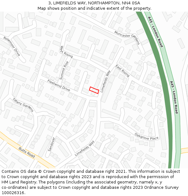 3, LIMEFIELDS WAY, NORTHAMPTON, NN4 0SA: Location map and indicative extent of plot