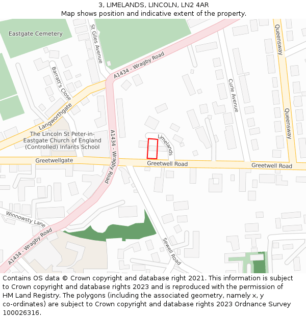 3, LIMELANDS, LINCOLN, LN2 4AR: Location map and indicative extent of plot