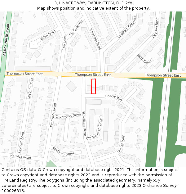 3, LINACRE WAY, DARLINGTON, DL1 2YA: Location map and indicative extent of plot