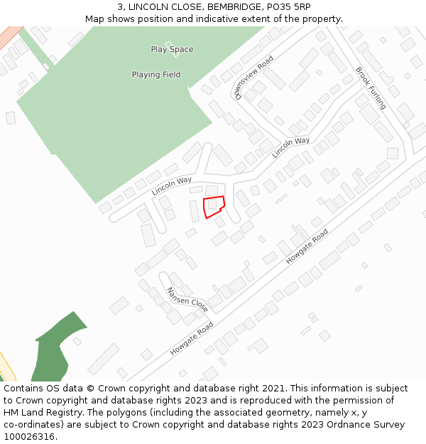 3, LINCOLN CLOSE, BEMBRIDGE, PO35 5RP: Location map and indicative extent of plot