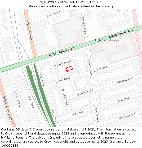 3, LINCOLN CRESCENT, BOOTLE, L20 7EB: Location map and indicative extent of plot