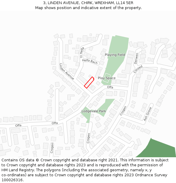 3, LINDEN AVENUE, CHIRK, WREXHAM, LL14 5ER: Location map and indicative extent of plot