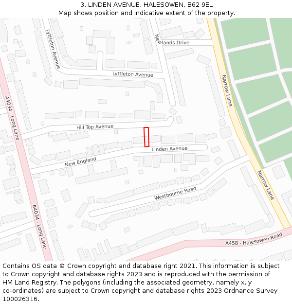 3, LINDEN AVENUE, HALESOWEN, B62 9EL: Location map and indicative extent of plot