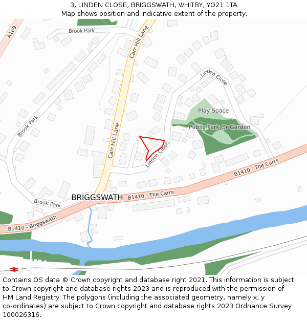 3, LINDEN CLOSE, BRIGGSWATH, WHITBY, YO21 1TA: Location map and indicative extent of plot