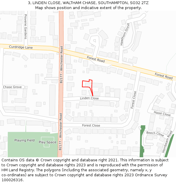 3, LINDEN CLOSE, WALTHAM CHASE, SOUTHAMPTON, SO32 2TZ: Location map and indicative extent of plot