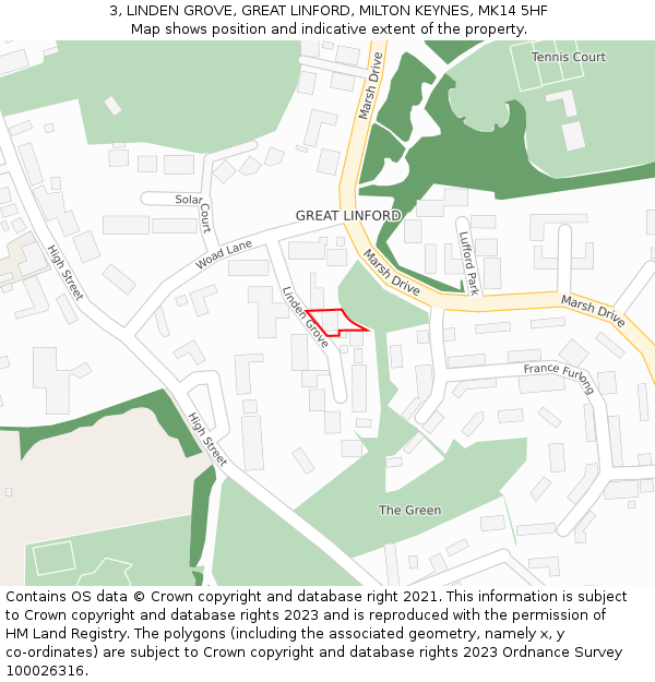 3, LINDEN GROVE, GREAT LINFORD, MILTON KEYNES, MK14 5HF: Location map and indicative extent of plot