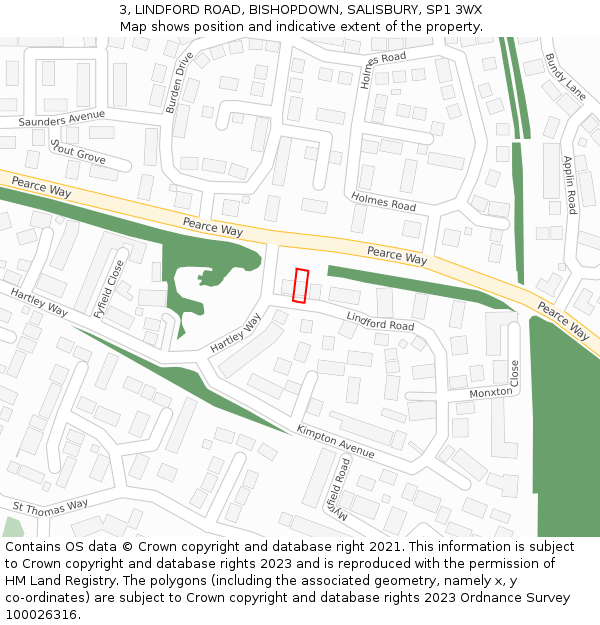 3, LINDFORD ROAD, BISHOPDOWN, SALISBURY, SP1 3WX: Location map and indicative extent of plot